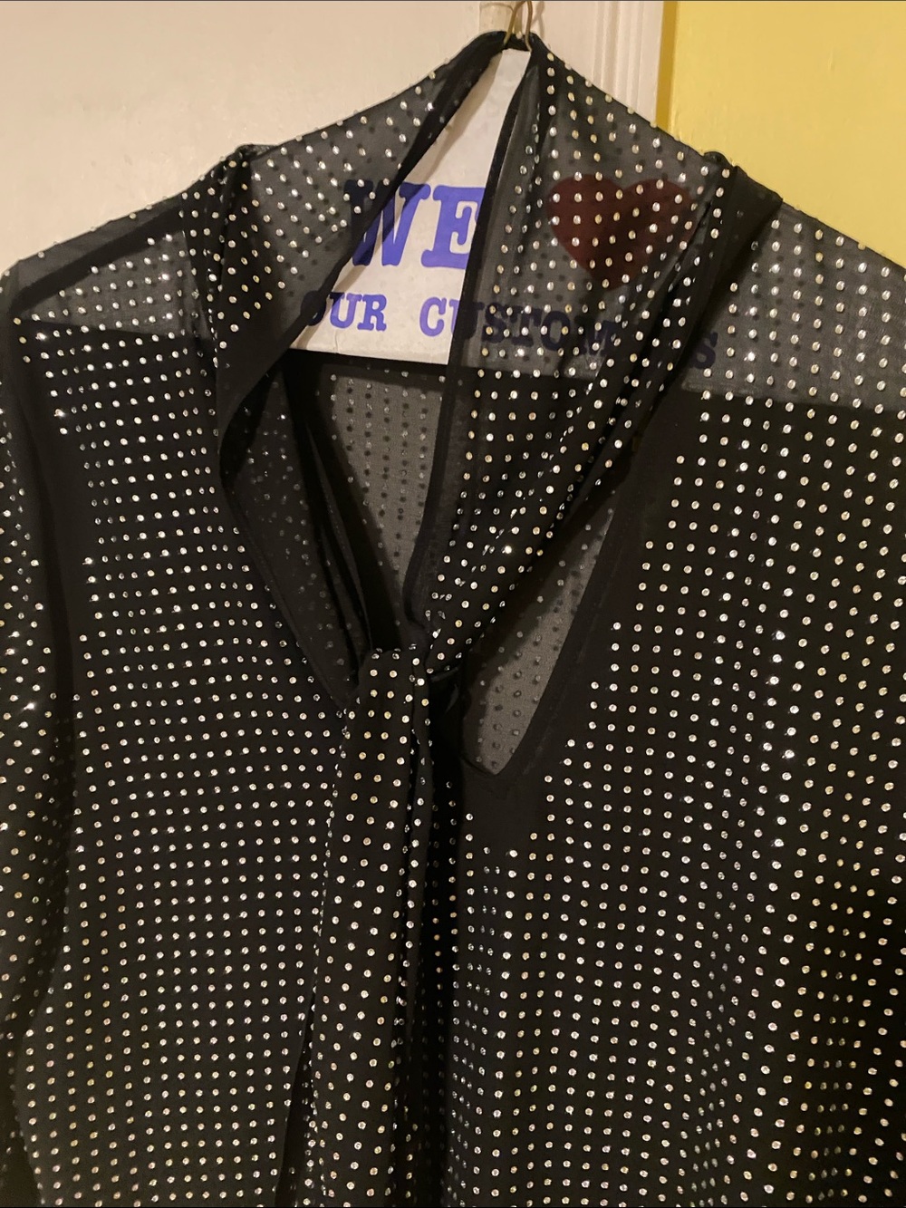Zara Black Sheer Polka Dot Tie-Neck Blouse - Picture 2 of 4